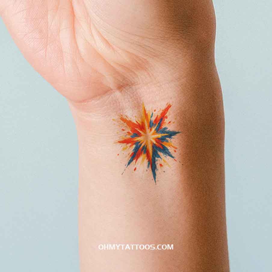 OHMYTATTOOS Abstract Star of Bethlehem with Splashes of Color Temporary Tattoo(Set of 3)