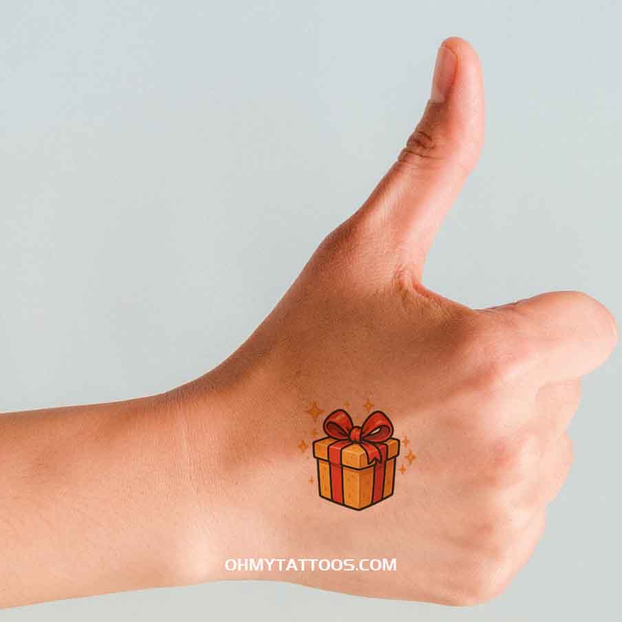 OHMYTATTOOS Animated Christmas Present with Ribbon and Sparkles Temporary Tattoo(Set of 3)