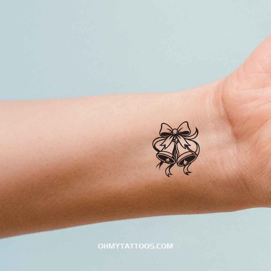 OHMYTATTOOS Black Christmas Bells with Ribbon Temporary Tattoo(Set of 3)