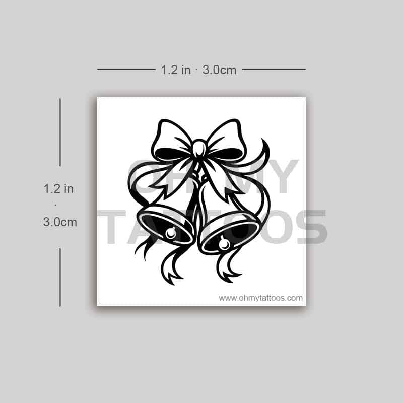 OHMYTATTOOS Black Christmas Bells with Ribbon Temporary Tattoo(Set of 3)