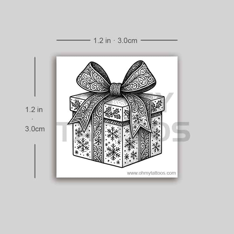 OHMYTATTOOS Black Detailed Christmas Present with Bow Temporary Tattoo(Set of 3)