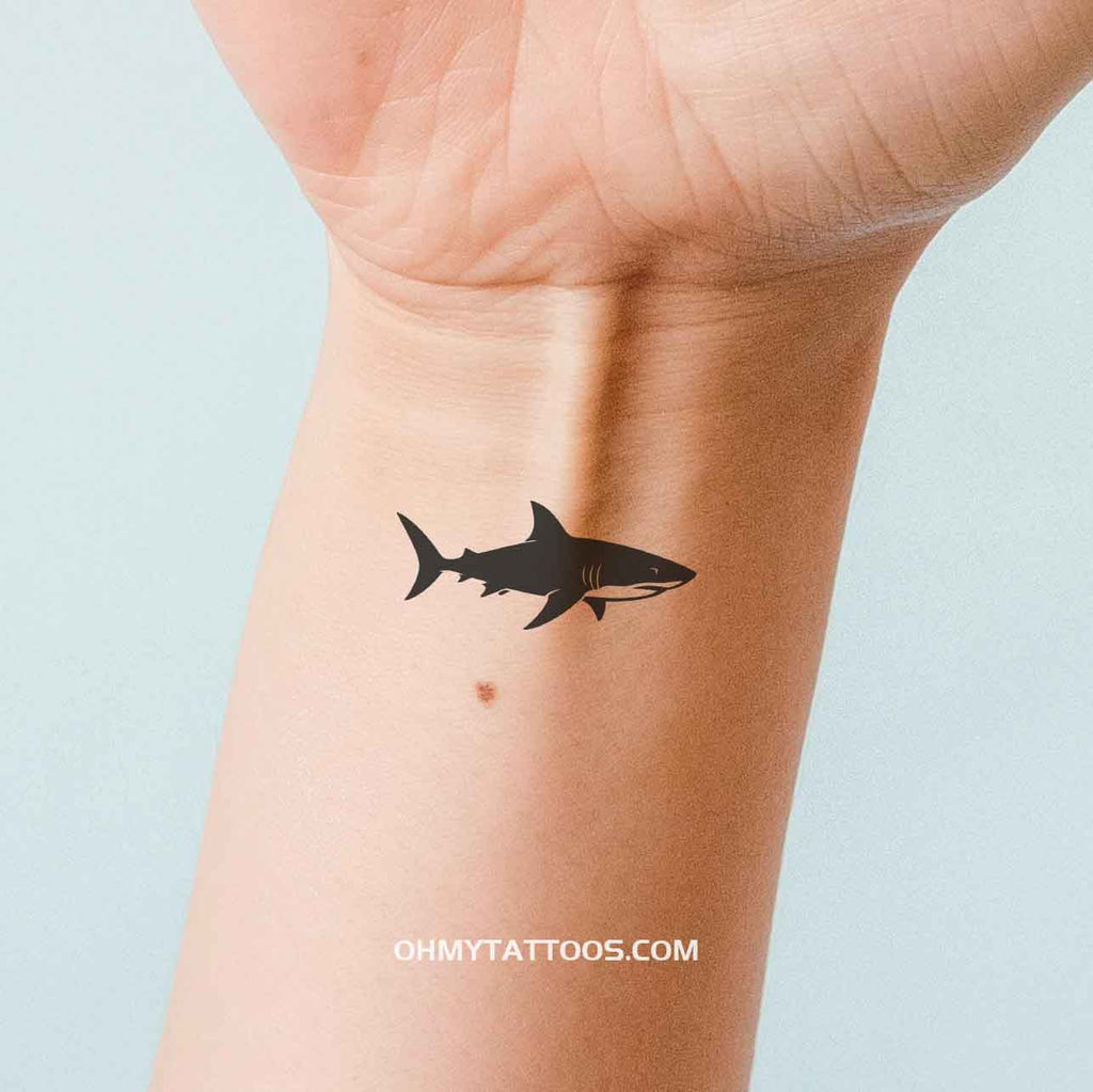 OHMYTATTOOS Black Fierce Shark Silhouette Temporary Tattoo (Set of 3)