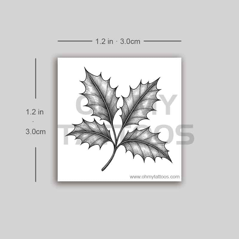 OHMYTATTOOS Black Holly Leaves Temporary Tattoo with Fine Line Detailing(Set of 3)
