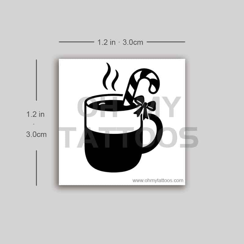 OHMYTATTOOS Black Hot Chocolate Mug with Candy Cane Temporary Tattoo(Set of 3)