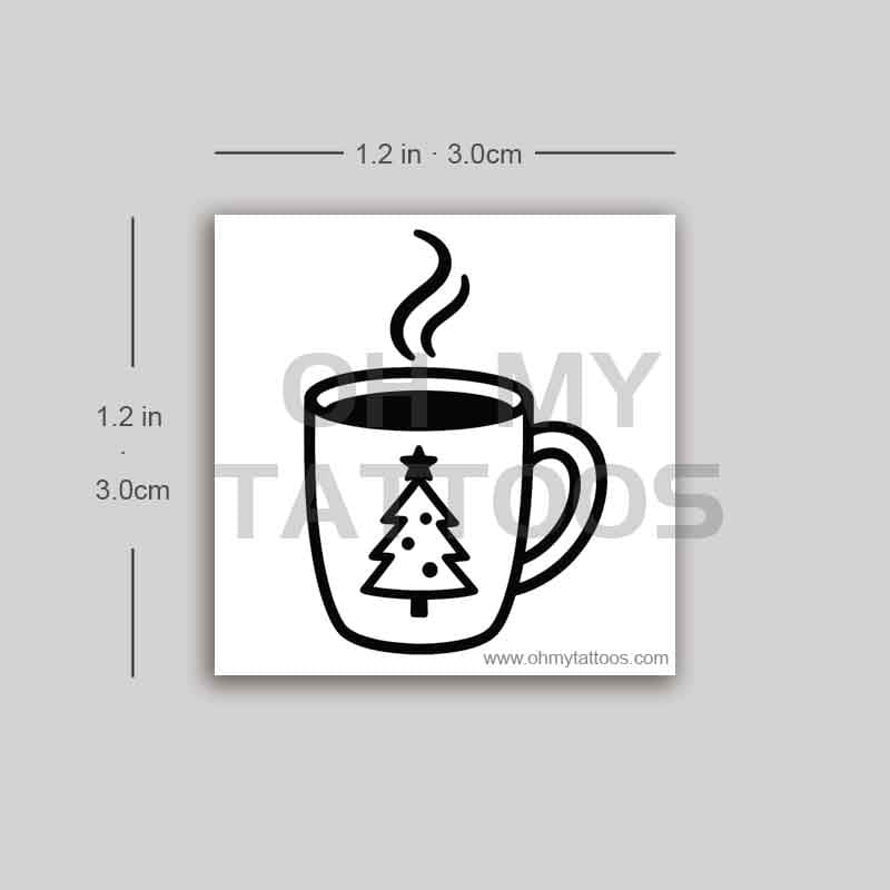 OHMYTATTOOS Black Hot Chocolate Mug with Christmas Tree Temporary Tattoo(Set of 3)