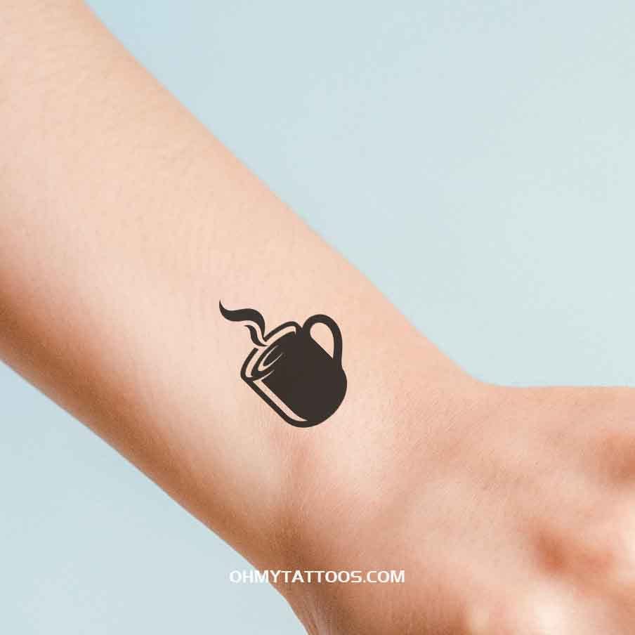 OHMYTATTOOS Black Hot Chocolate Mug with Steaming Cup Temporary Tattoo(Set of 3)