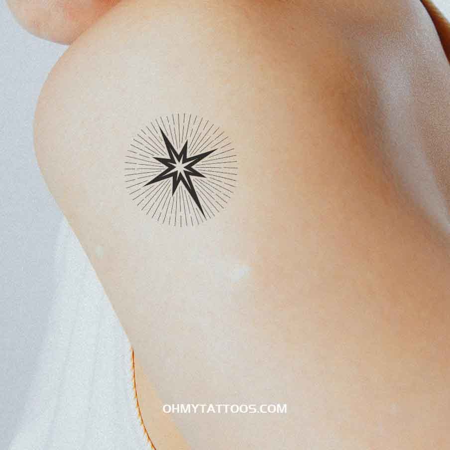 OHMYTATTOOS Black Star of Bethlehem with Circular Rays Temporary Tattoo(Set of 3)