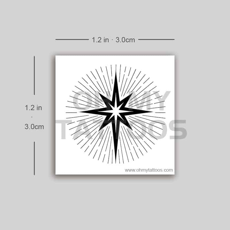 OHMYTATTOOS Black Star of Bethlehem with Circular Rays Temporary Tattoo(Set of 3)