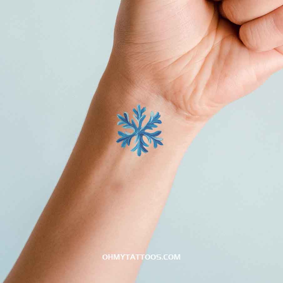 OHMYTATTOOS Blue Abstract Snowflake Temporary Tattoo(Set of 3)