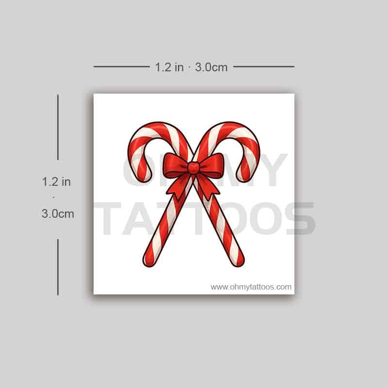 OHMYTATTOOS Candy Cane Heart Christmas Temporary Tattoo(Set of 3)