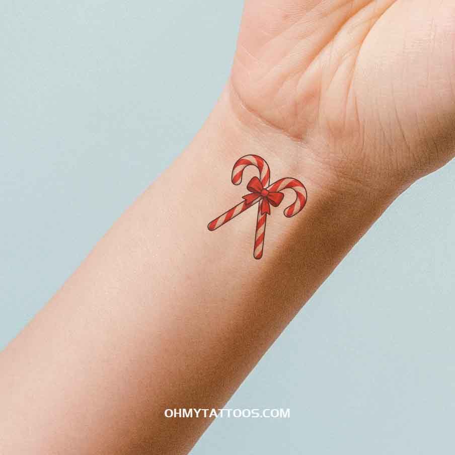 OHMYTATTOOS Candy Cane Heart Christmas Temporary Tattoo(Set of 3)