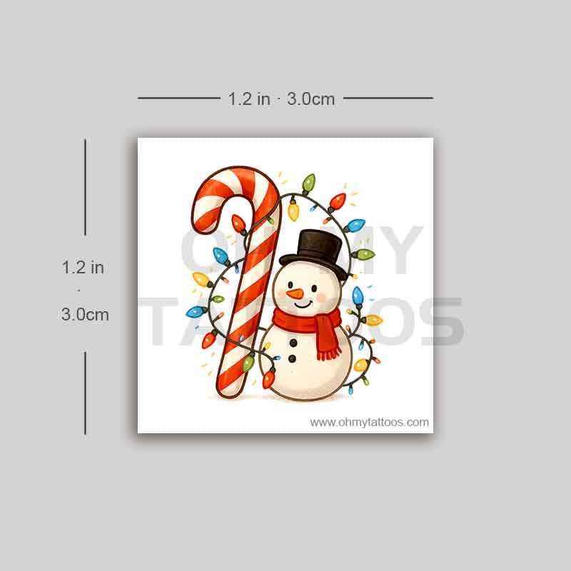 OHMYTATTOOS Candy Cane Snowman Christmas Temporary Tattoo(Set of 3)