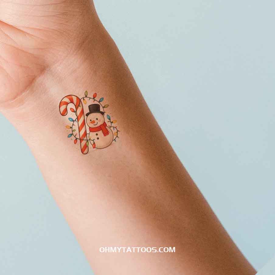 OHMYTATTOOS Candy Cane Snowman Christmas Temporary Tattoo(Set of 3)