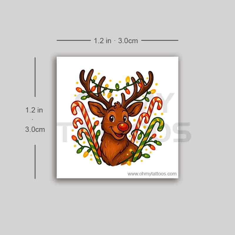 OHMYTATTOOS Cartoon Festive Reindeer Temporary Tattoo(Set of 3)