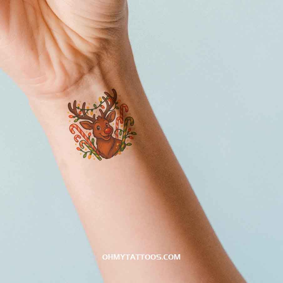 OHMYTATTOOS Cartoon Festive Reindeer Temporary Tattoo(Set of 3)