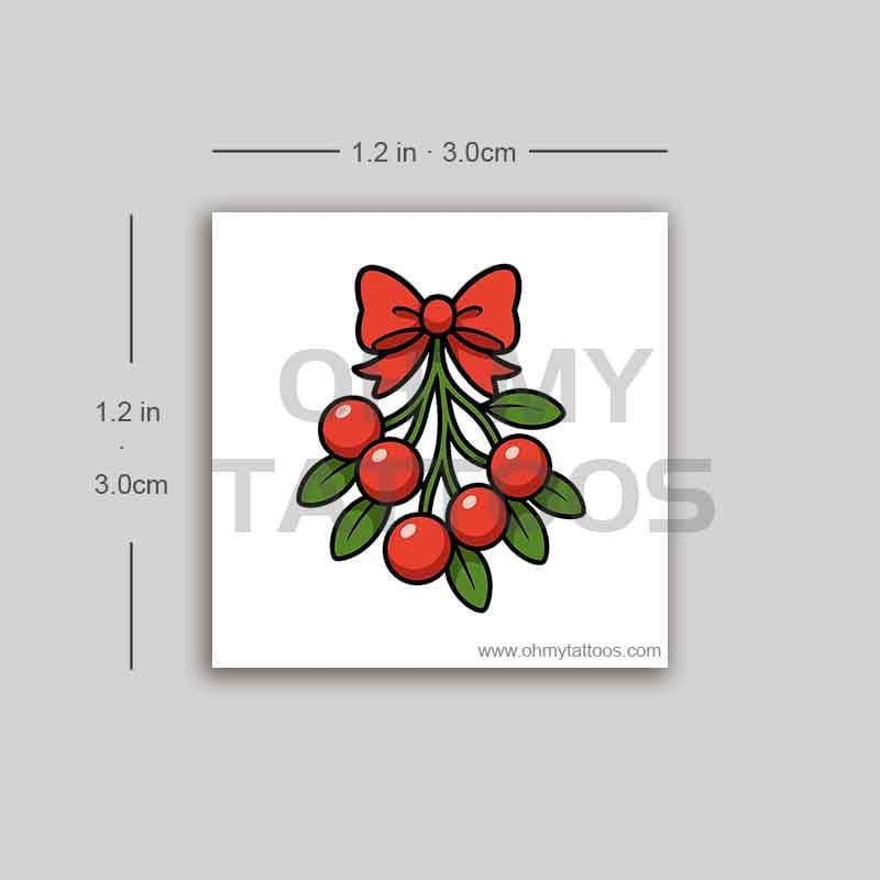 OHMYTATTOOS Cartoon Mistletoe with Red Bow Temporary Tattoo(Set of 3)