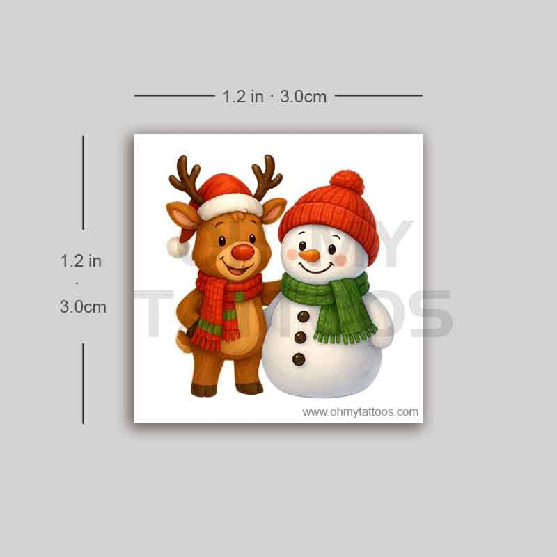 OHMYTATTOOS Cartoon Reindeer and Snowman Temporary Tattoo(Set of 3)