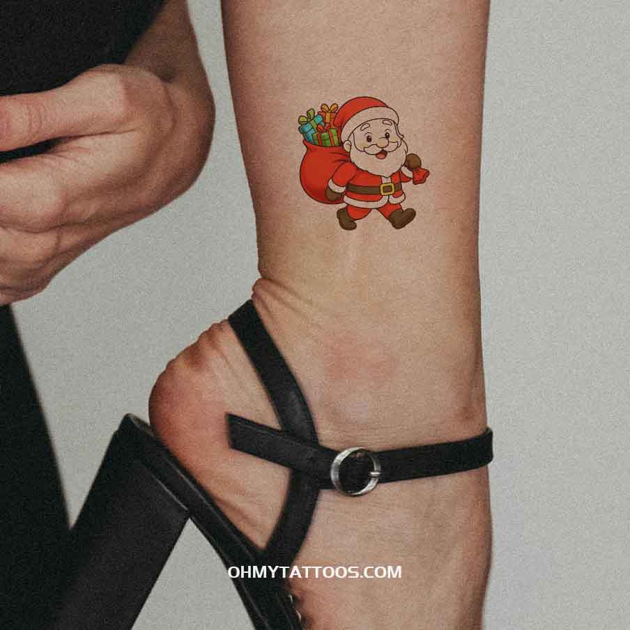 OHMYTATTOOS Cartoon Santa Claus Temporary Tattoo - Christmas Cheer Design (Set of 3)