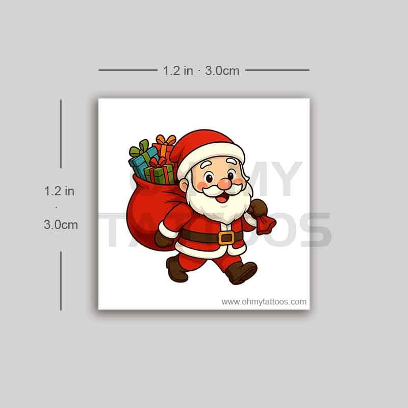 OHMYTATTOOS Cartoon Santa Claus Temporary Tattoo - Christmas Cheer Design (Set of 3)