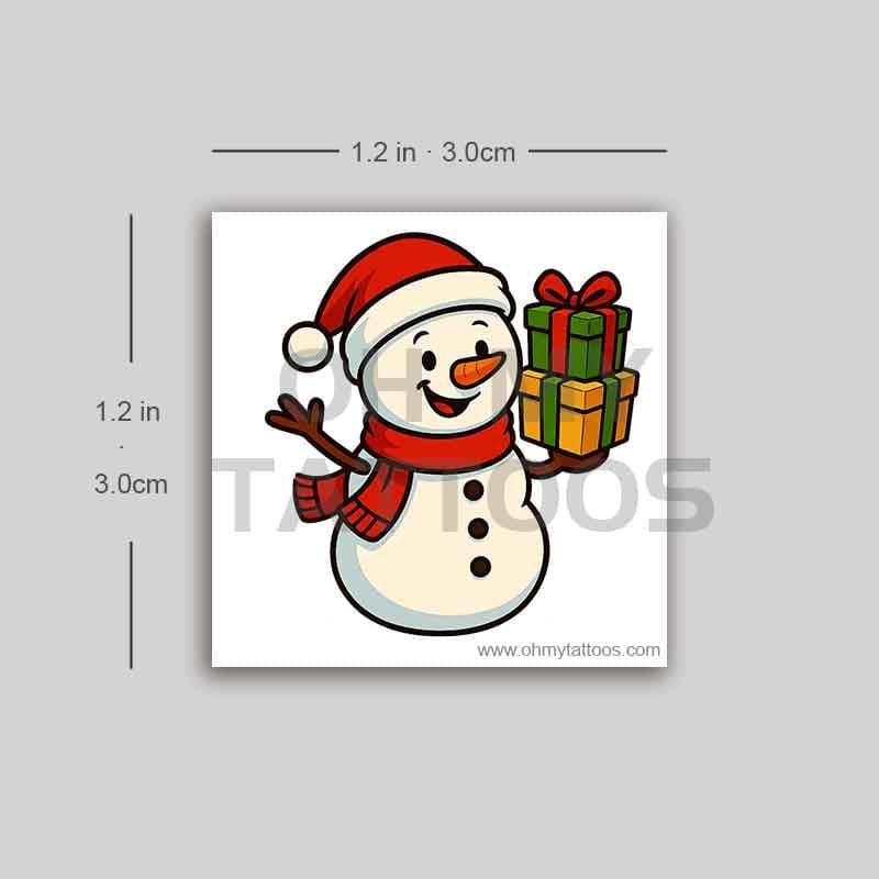 OHMYTATTOOS Cartoon Snowman with Presents Temporary Tattoo(Set of 3)