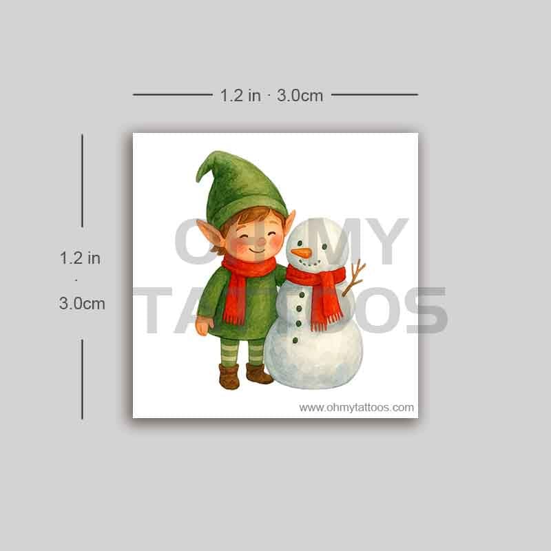 OHMYTATTOOS Chibi Elf and Snowman Christmas Temporary Tattoo(Set of 3)
