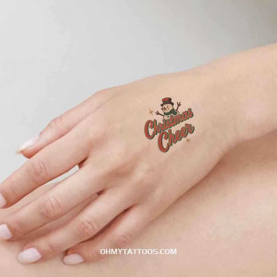 OHMYTATTOOS "Christmas Cheer with Snowman" Retro Typography Temporary Tattoo(Set of 3)