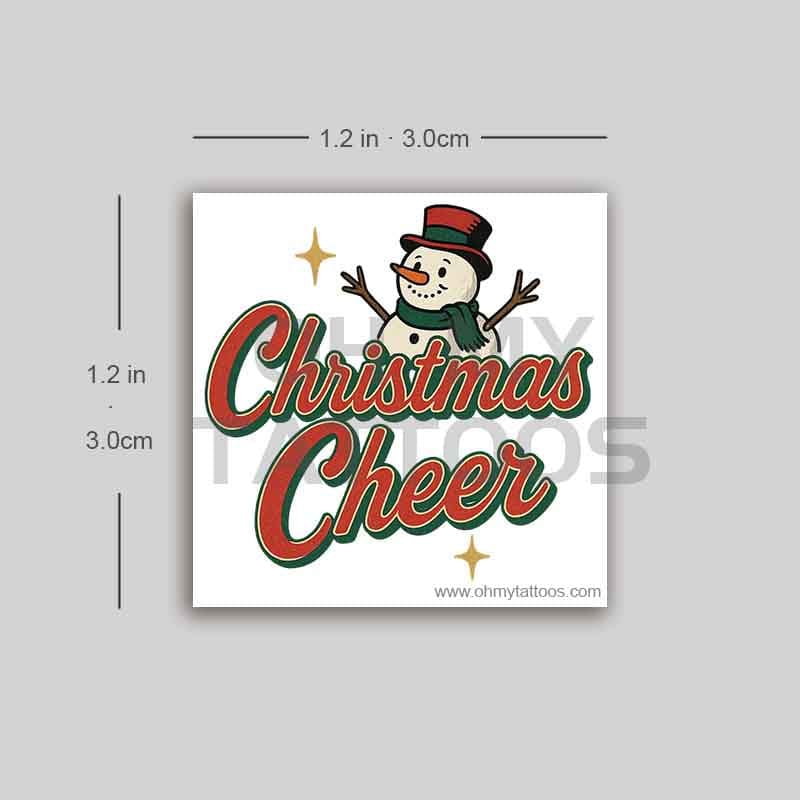 OHMYTATTOOS "Christmas Cheer with Snowman" Retro Typography Temporary Tattoo(Set of 3)
