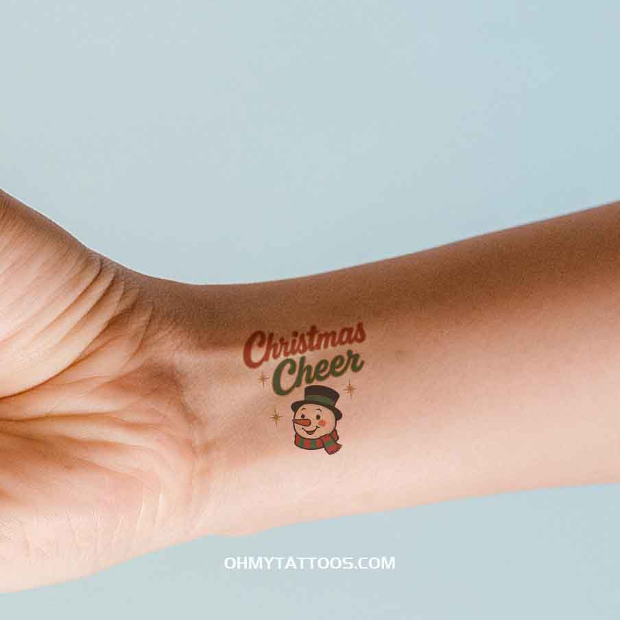 OHMYTATTOOS "Christmas Cheer with Snowman" Typography Temporary Tattoo(Set of 3)