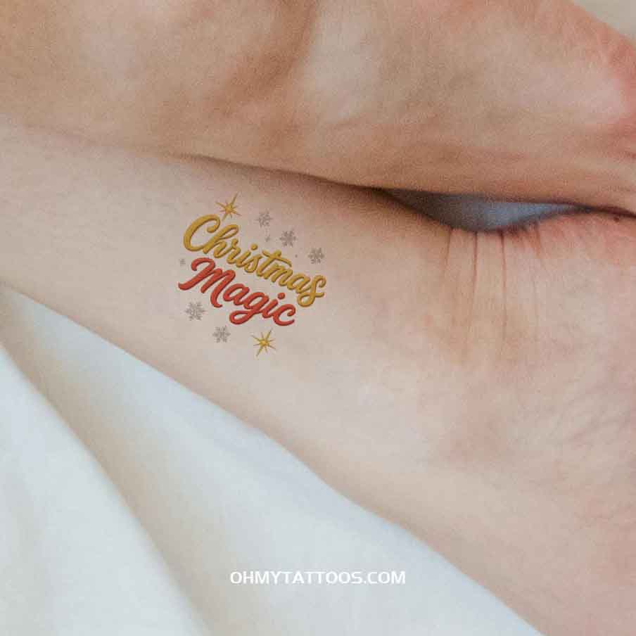 OHMYTATTOOS "Christmas Magic with Snowflakes" Glitter Typography Temporary Tattoo(Set of 3)