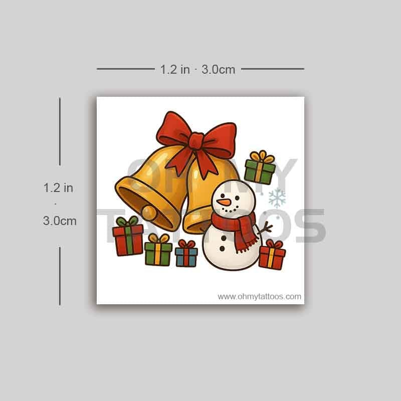 OHMYTATTOOS Christmas Snowman with Bells and Presents Temporary Tattoo(Set of 3)