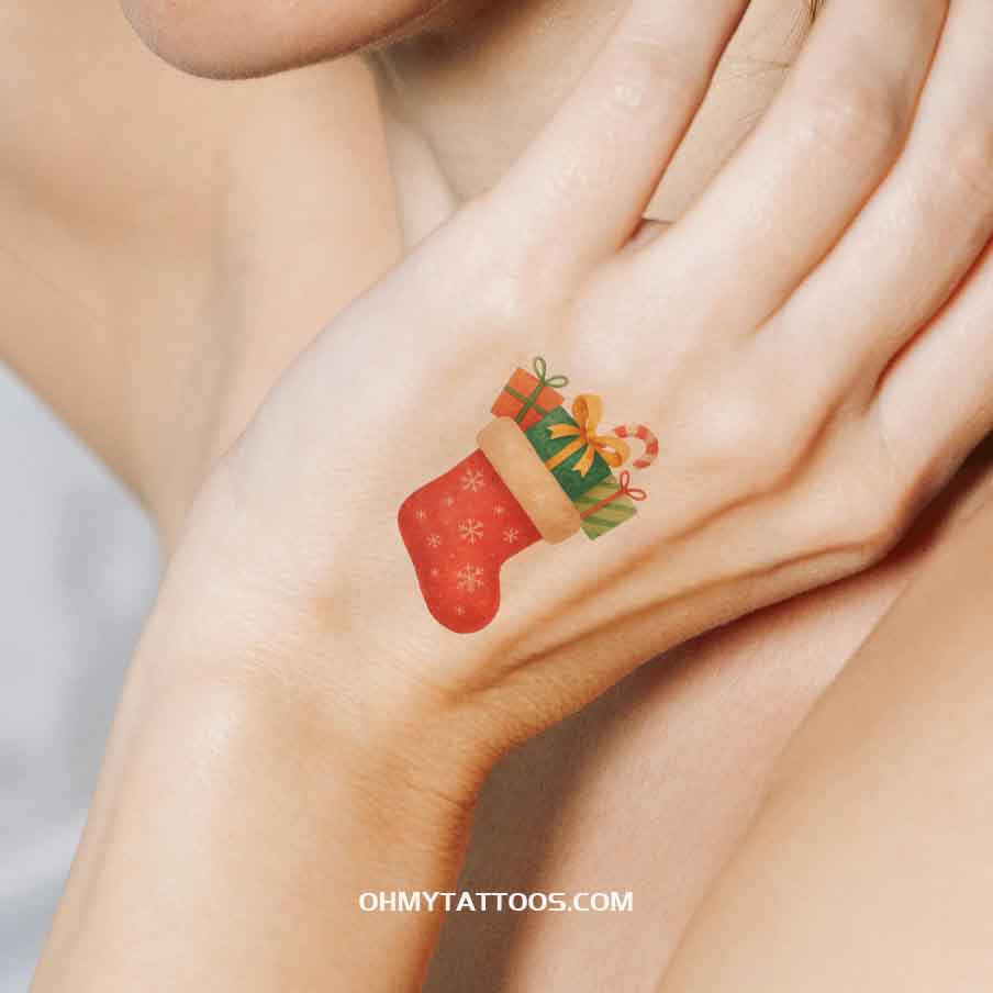 OHMYTATTOOS Christmas Stocking with Gifts Temporary Tattoo(Set of 3)