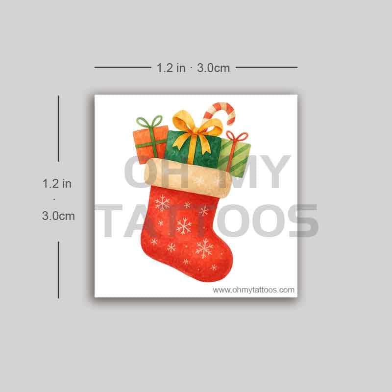 OHMYTATTOOS Christmas Stocking with Gifts Temporary Tattoo(Set of 3)