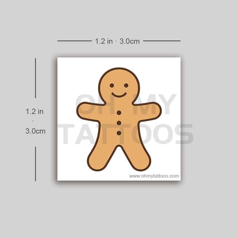 OHMYTATTOOS Colorful Minimalist Gingerbread Man Temporary Tattoo(Set of 3)