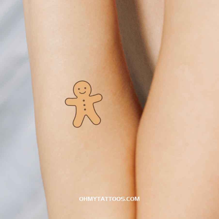 OHMYTATTOOS Colorful Minimalist Gingerbread Man Temporary Tattoo(Set of 3)