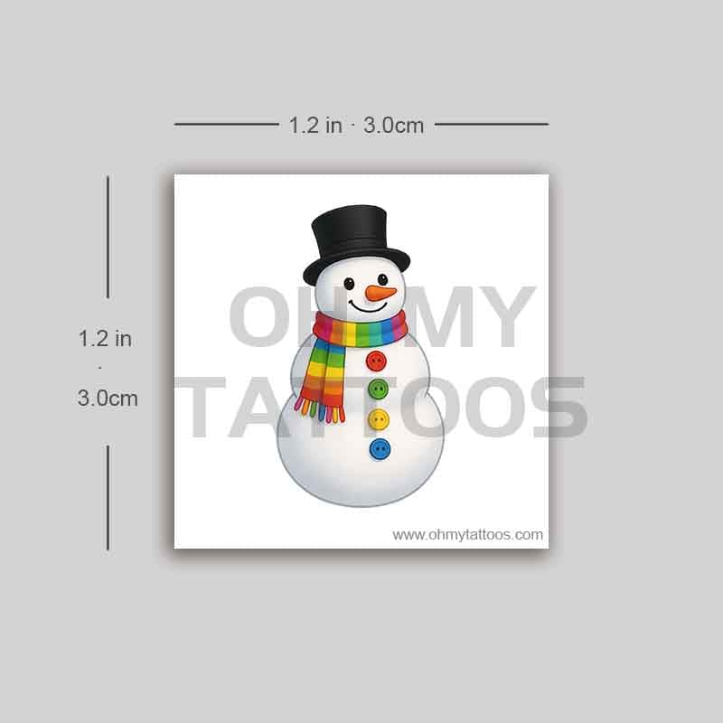 OHMYTATTOOS Colorful Snowman with Rainbow Scarf Temporary Tattoo(Set of 3)