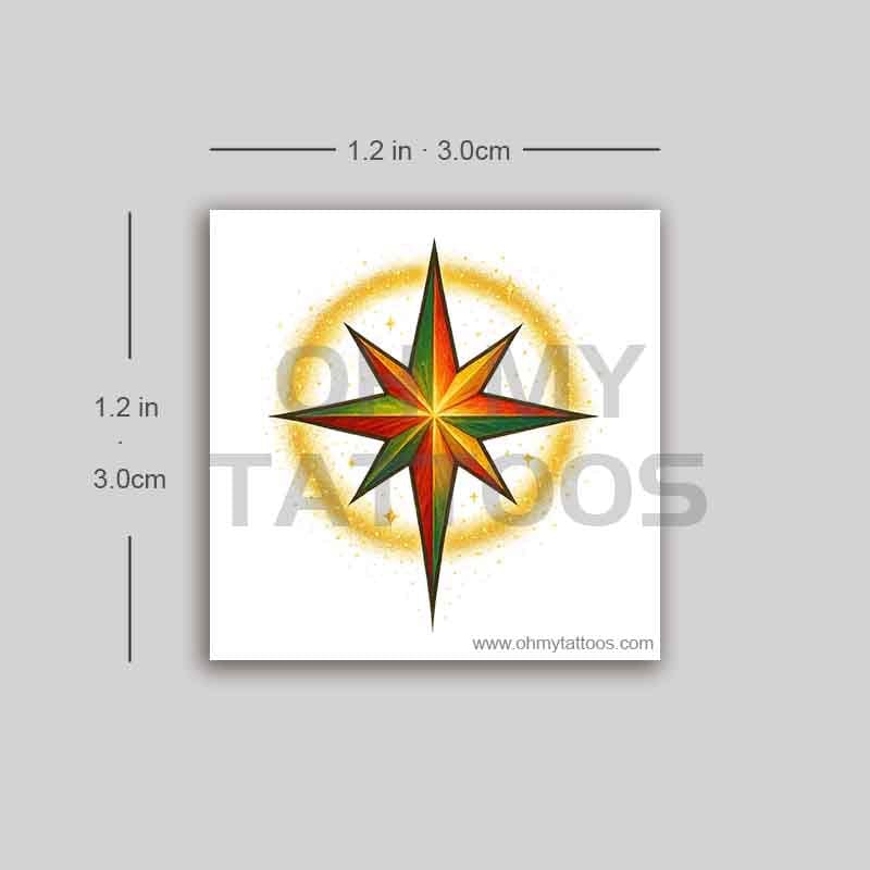 OHMYTATTOOS Colorful Star of Bethlehem with Halo and Gold Dust Temporary Tattoo(Set of 3)
