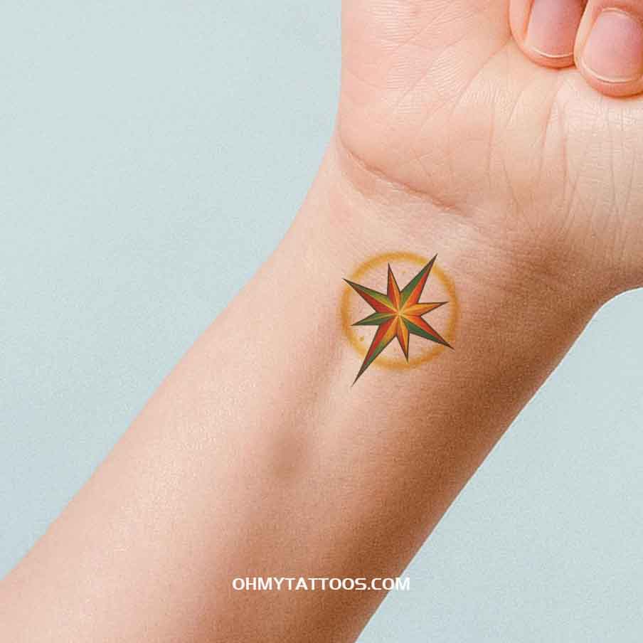 OHMYTATTOOS Colorful Star of Bethlehem with Halo and Gold Dust Temporary Tattoo(Set of 3)