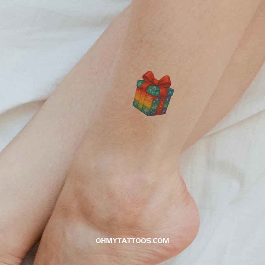 OHMYTATTOOS Colorful Wrapped Christmas Present with a Bow Temporary Tattoo(Set of 3)