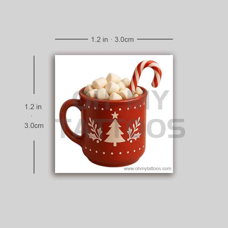OHMYTATTOOS Cozy Christmas Hot Chocolate Mug with Marshmallows Temporary Tattoo(Set of 3)