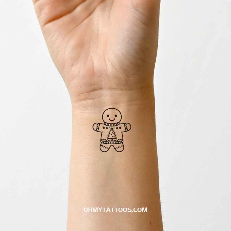 OHMYTATTOOS Cozy Gingerbread Man Temporary Tattoo(Set of 3)