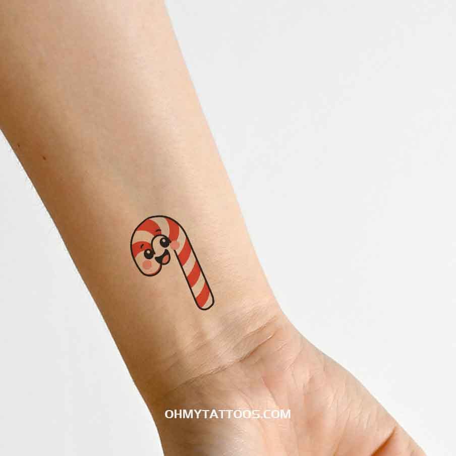 OHMYTATTOOS Cute Candy Cane Christmas Tempoary Tattoo(Set of 3)