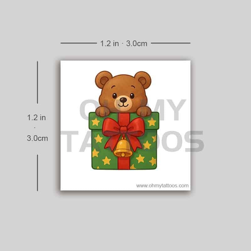 OHMYTATTOOS Cute Christmas Present with Teddy Bear Temporary Tattoo(Set of 3)