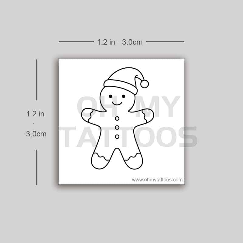 OHMYTATTOOS Cute Gingerbread Man Temporary Tattoo(Set of 3)