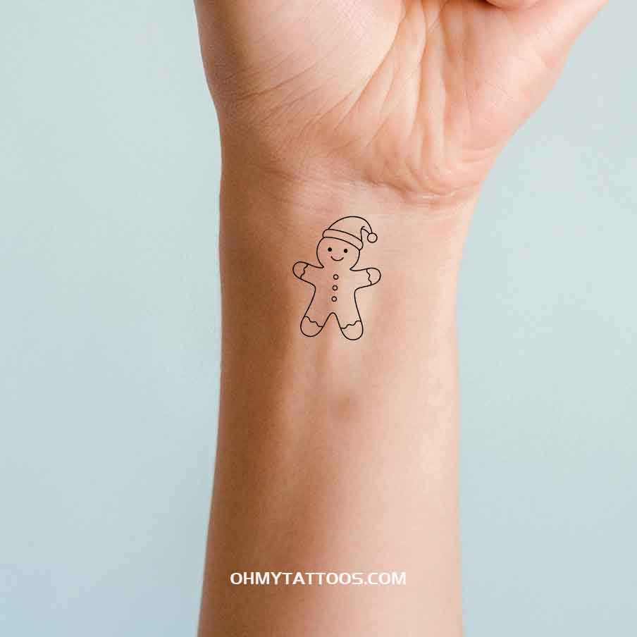 OHMYTATTOOS Cute Gingerbread Man Temporary Tattoo(Set of 3)