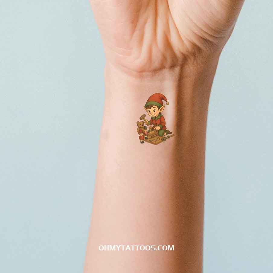 OHMYTATTOOS Elf in Workshop Christmas Temporary Tattoo(Set of 3)