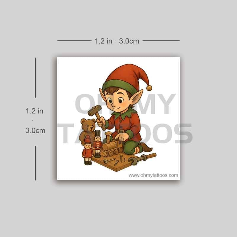 OHMYTATTOOS Elf in Workshop Christmas Temporary Tattoo(Set of 3)