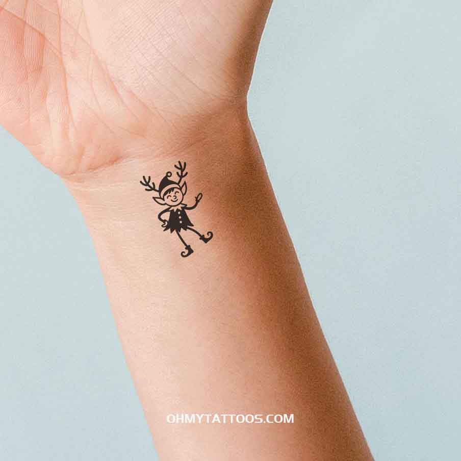 OHMYTATTOOS Elf with Antlers Christmas Temporary Tattoo(Set of 3)