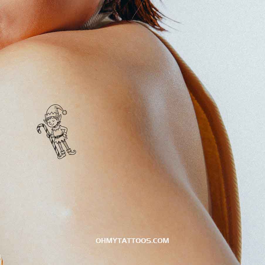 OHMYTATTOOS Elf with Candy Cane Temporary Tattoo(Set of 3)