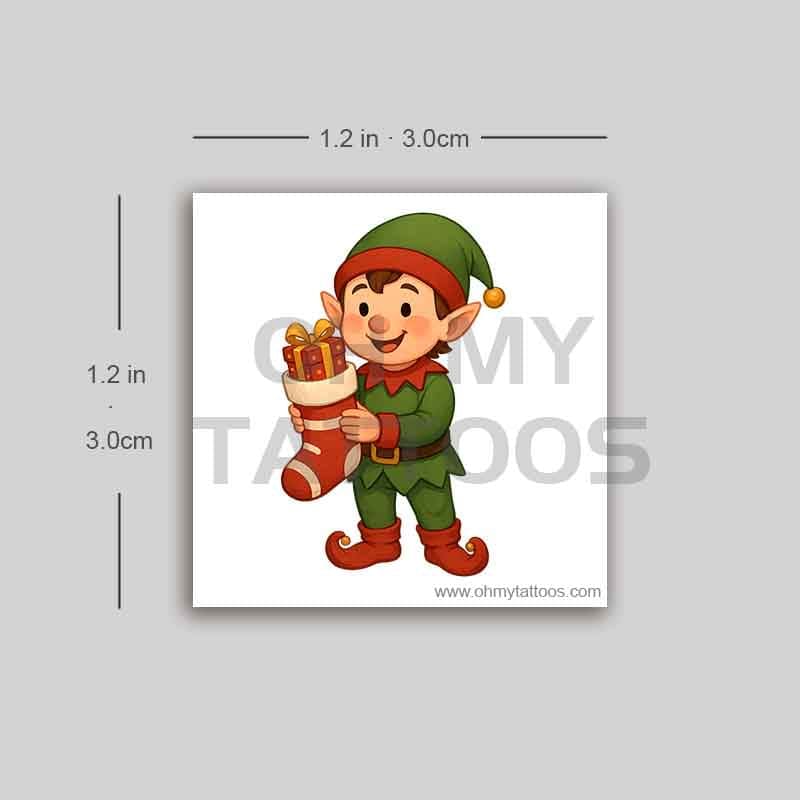 OHMYTATTOOS Elf with Christmas Stocking Temporary Tattoo(Set of 3)
