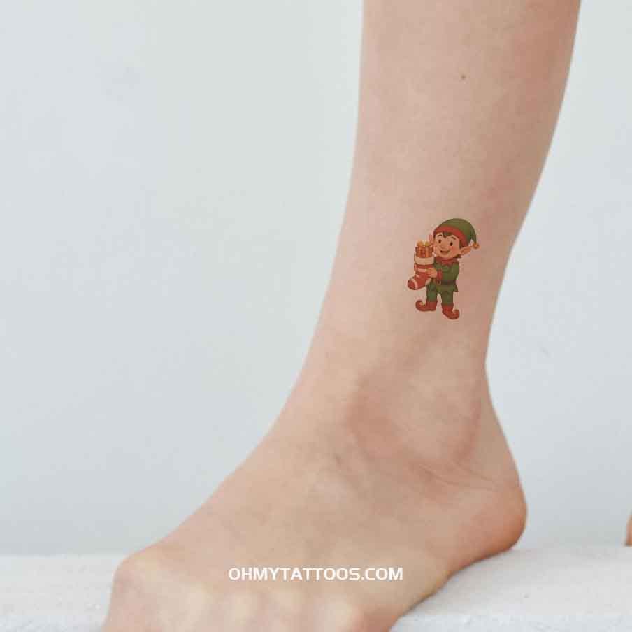 OHMYTATTOOS Elf with Christmas Stocking Temporary Tattoo(Set of 3)